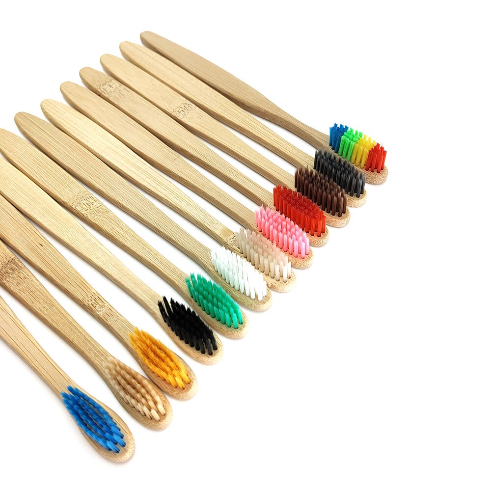 12pcs Toothbrush Natural Bamboo Handle Rainbow Whitening Soft Bristle Bamboo Toothbrush Eco-friendly Tooth Teeth Brush Oral Care