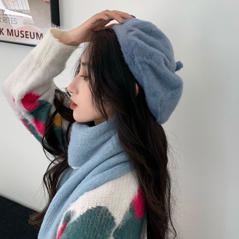 Gorros de estilo coreano harajuku para mujer, boina cálida con personalidad, vintage, kawaii, otoño e invierno,