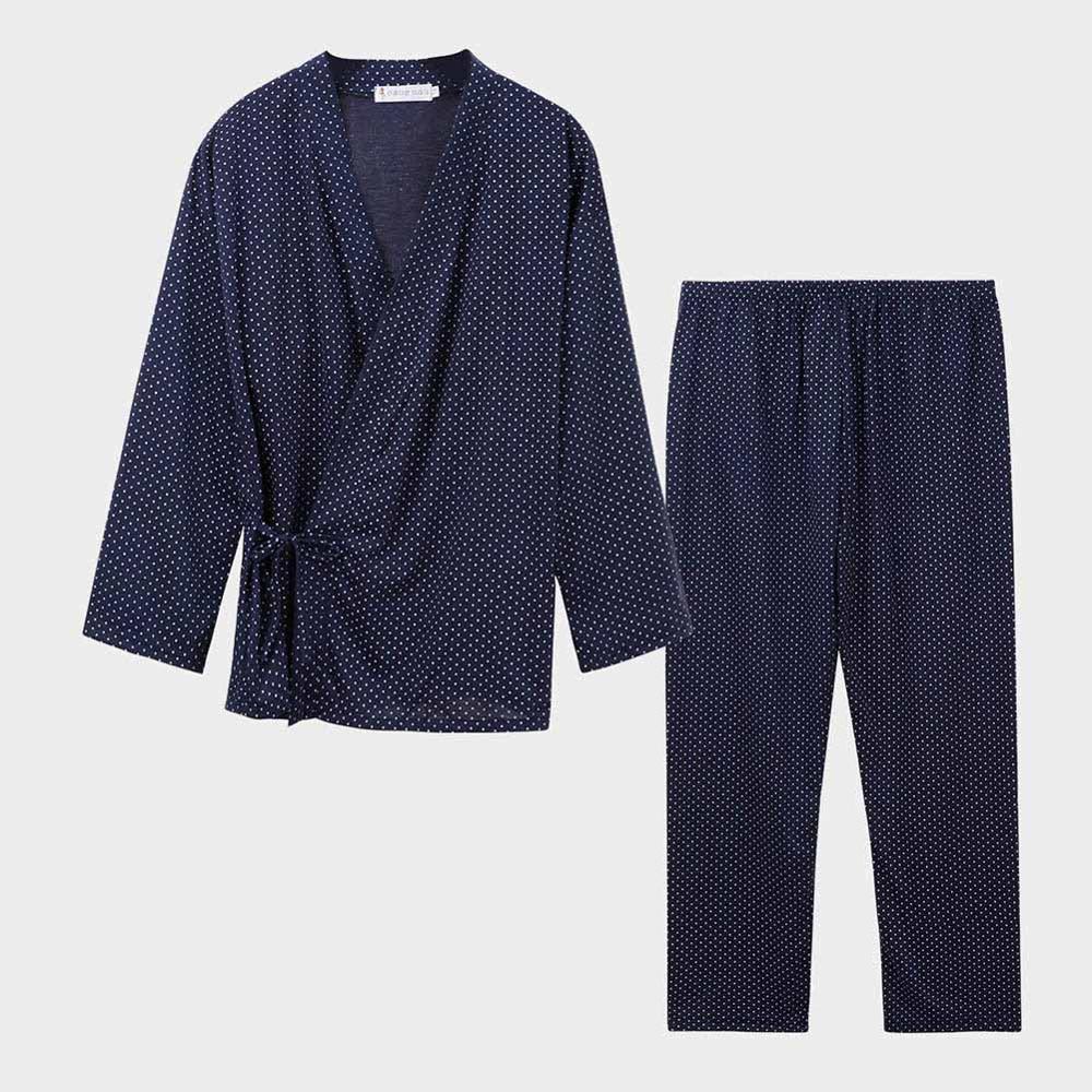 DANALA Casual Man Kimono Pajamas Sets Polka Dot Long Sleeve Comfortable Sleepwear Home Wear: Robe-BU6 / XL