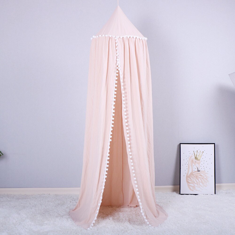 Baby Baumwolle Bett Pompom Vorhang Kinderzimmer Dekoration Krippe Netz Baby Zelt Baumwolle Hing Kuppel Baby Moskito Netz Fotografie Requisiten: Beige
