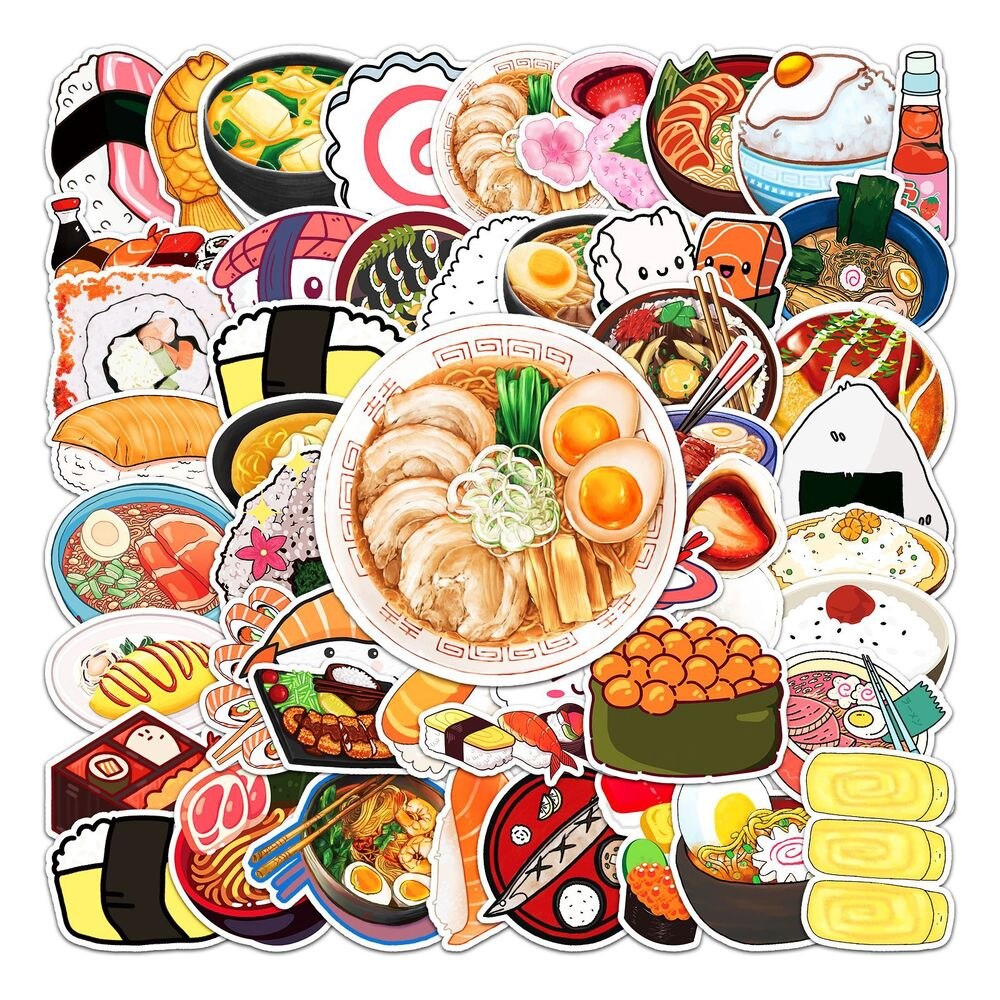 10/50Pcs Cartoon Sushi Sticker Set Japanese Food Stickers for Journal Planner DIY Crafts Scrapbooking Diary Notebook Laptop