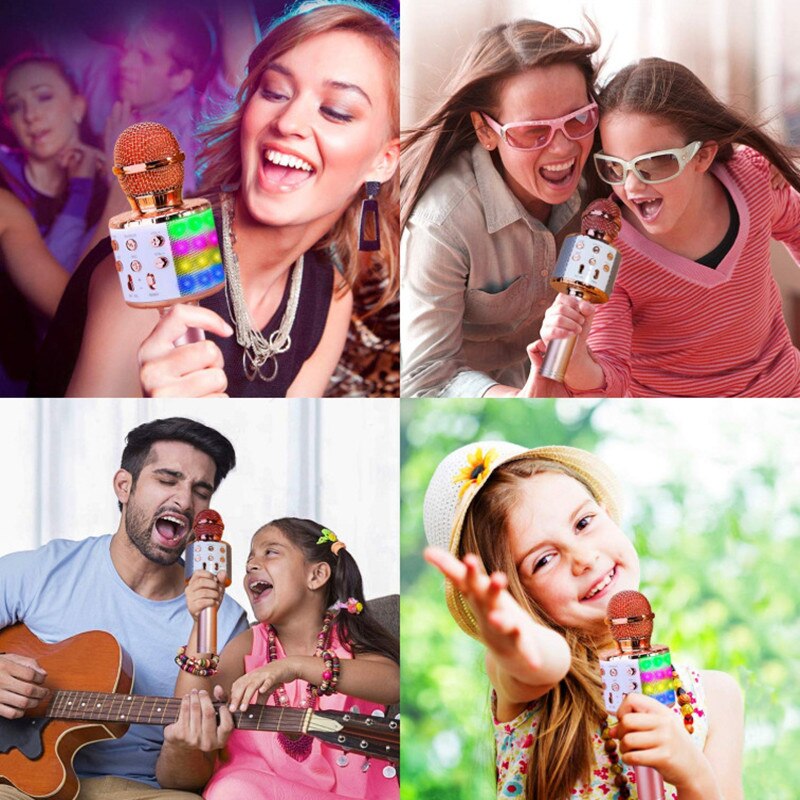 WS-858L Wireless Microphone with LED Light Support Card Wireless Bluetooth Microphone KTV Wireless Microphone