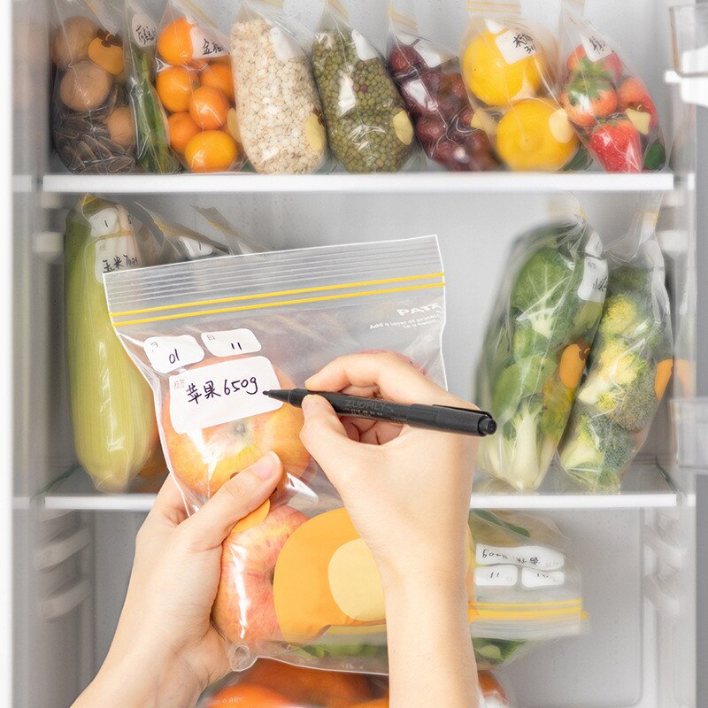 30/20/15pcs Reusable Fresh-keeping Bags Zipper Sealed Bag for Vegetable Fruit Storage Freezing Home Food Bags with Sealing Label