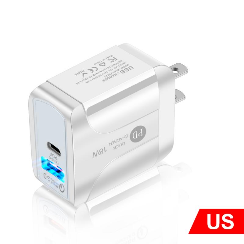 100-240V PD18W Fast Charger Plug For Mobile Phone QC3.0 Fast Charge Adapter Portable Mobile Phone Charger With LED EU/US/UK Plug: US White