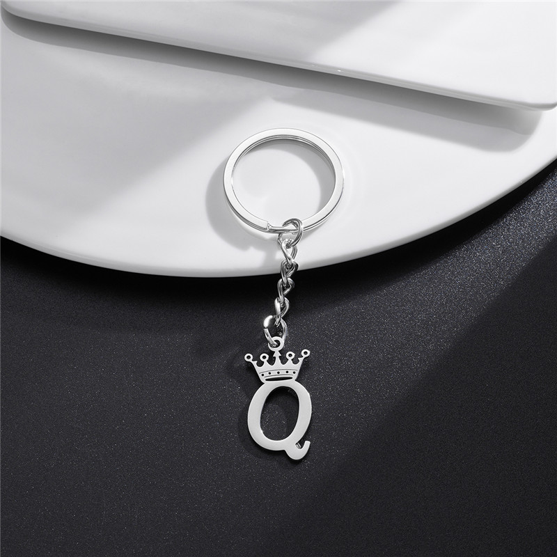 Llaveros con colgante de letras de A-Z de acero inoxidable con corona DIY única para hombres y mujeres, llavero de 26 alfabeto para coche, llaveros de joyería con nombre,: Caqui ligero