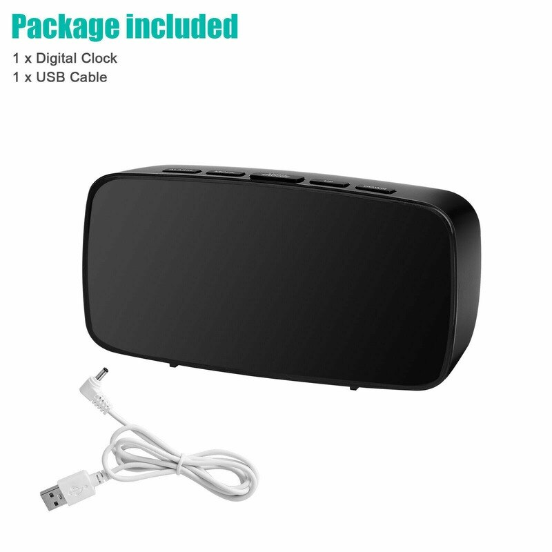 Large Digital LED Desk Alarm Clock Mirror Display USB Snooze Temperature 5 Keys WAtch Electronic Desktop Clocks For Bedroom