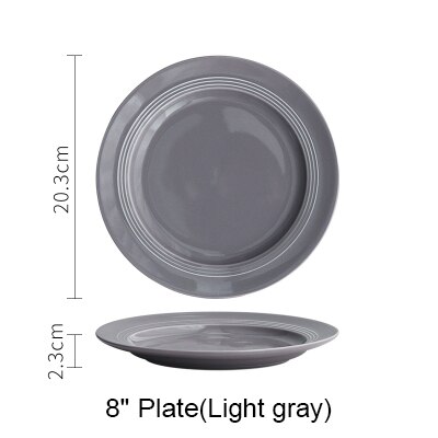 European Ceramic Round Soup Plate Simple Italian Pasta Dish Plate Straw Hat Tray Steak Plate Western Dishes: light 8 flat plate