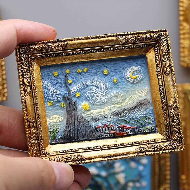 Verdensberømt maleri van gogh maleri billedramme 3d køleskabsmagneter stjernehimmel solsikke siesta køleskab klistermærker