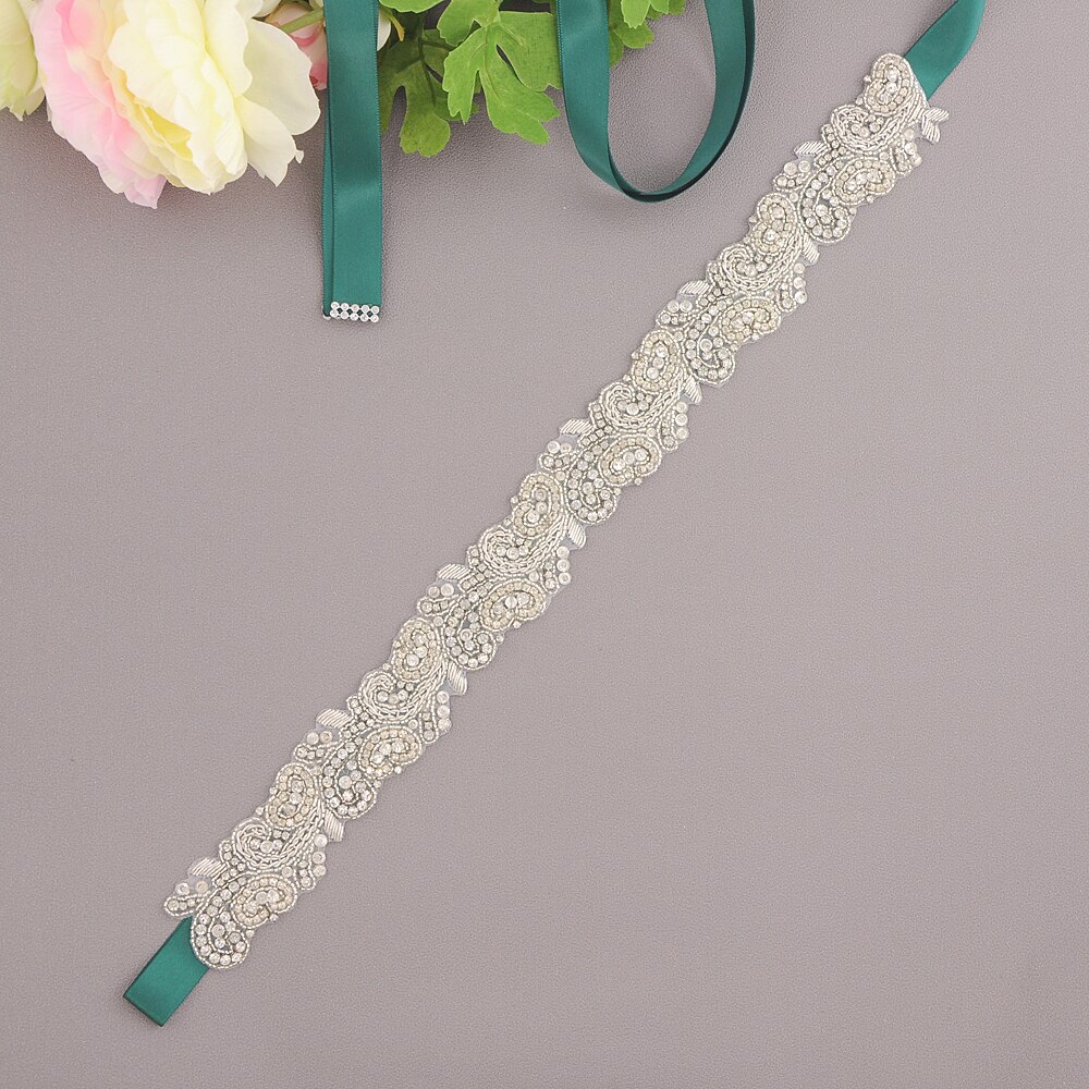 ZMS365 Braut Zubehör Hochzeit Gürtel Braut Gürtel Hochzeit Zubehör Mariage Schärpe Gürtel für Abendkleider Brautjungfer Gürtel: Grün