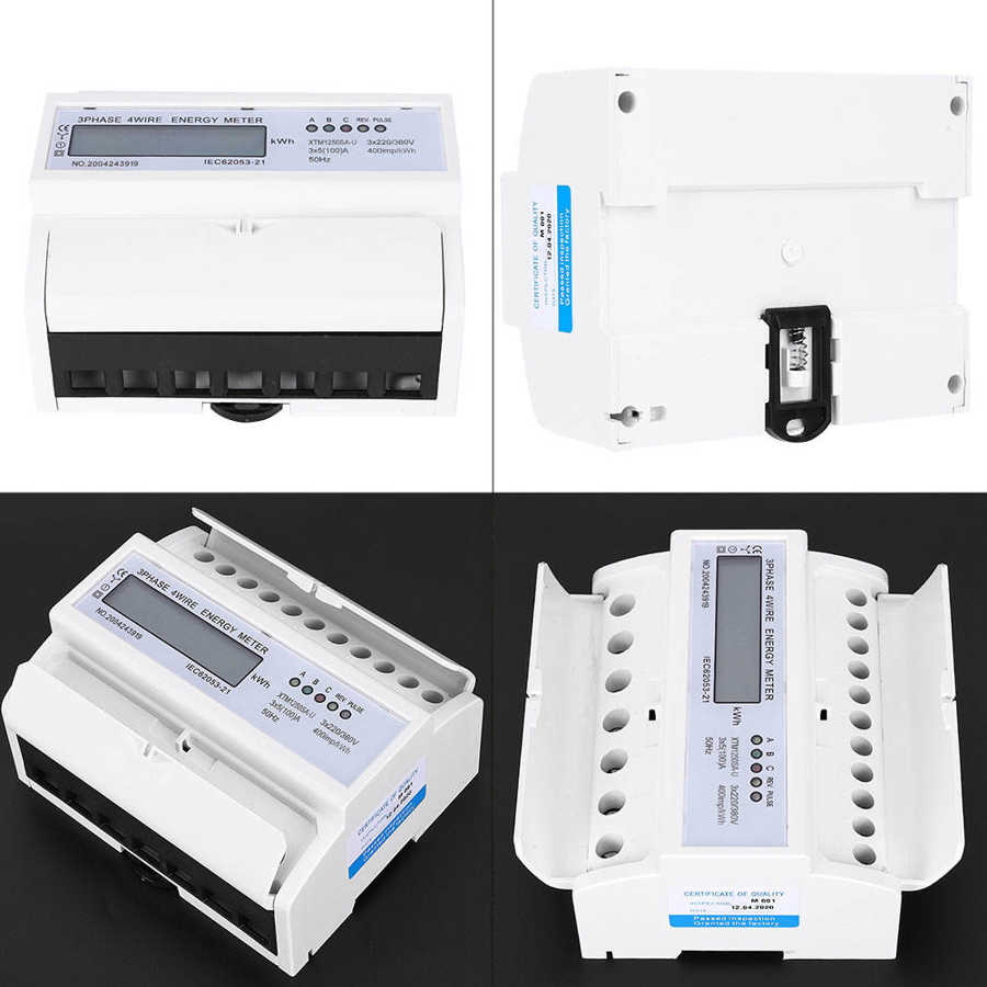 Compteur 3 phases 4 fils 220 V/380 V 35 mm 7 P DIN rail compteur d'électricité numérique 3 phases 4 fils compteur électronique KWh court