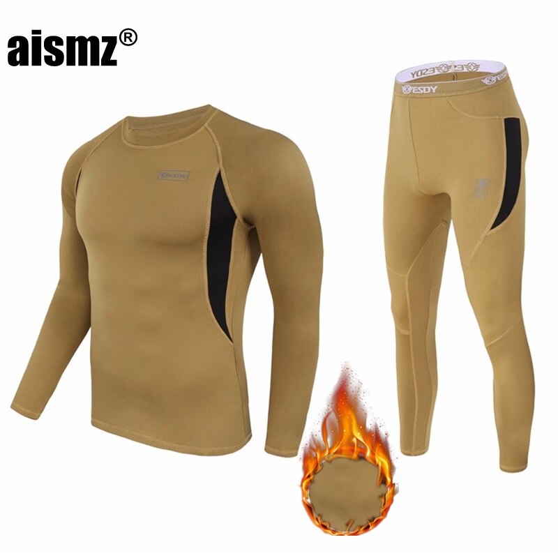 Aismz-Conjunto de ropa interior térmica para hombre, ropa interior elástica antimicrobiana de secado rápido, forro polar de compresión para el sudor, Calzoncillos largos cálidos para Fitness: A152 khaki / XXXL