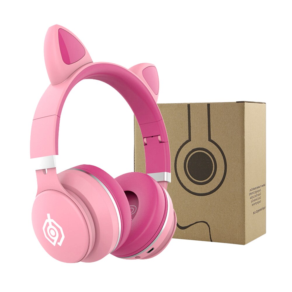 Auriculares Oreja de Gato LED con cancelación de ruido para niños y jóvenes, cascos con Bluetooth 5,0, soporte para tarjeta TF, enchufe de 3,5mm con micrófono: Cat Headphones Pink