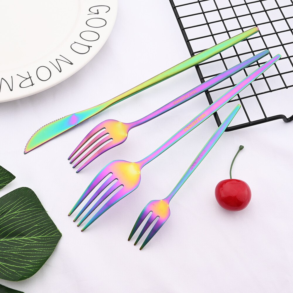 Matte Stainless Steel Dinner Cutlery Set Rainbow Tableware Kitchen Dinnerware Set Fork Coffee Spoon Knife Silverware Flatware
