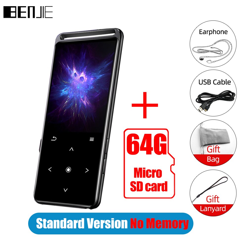 Benjie Mini Hifi Spelers Met Bluetooth 5.0 Smart Touch Screen Audio Muziekspeler Draagbare Fm Radio Ebook Voice Recorder Walkman: Add 64G TF Card