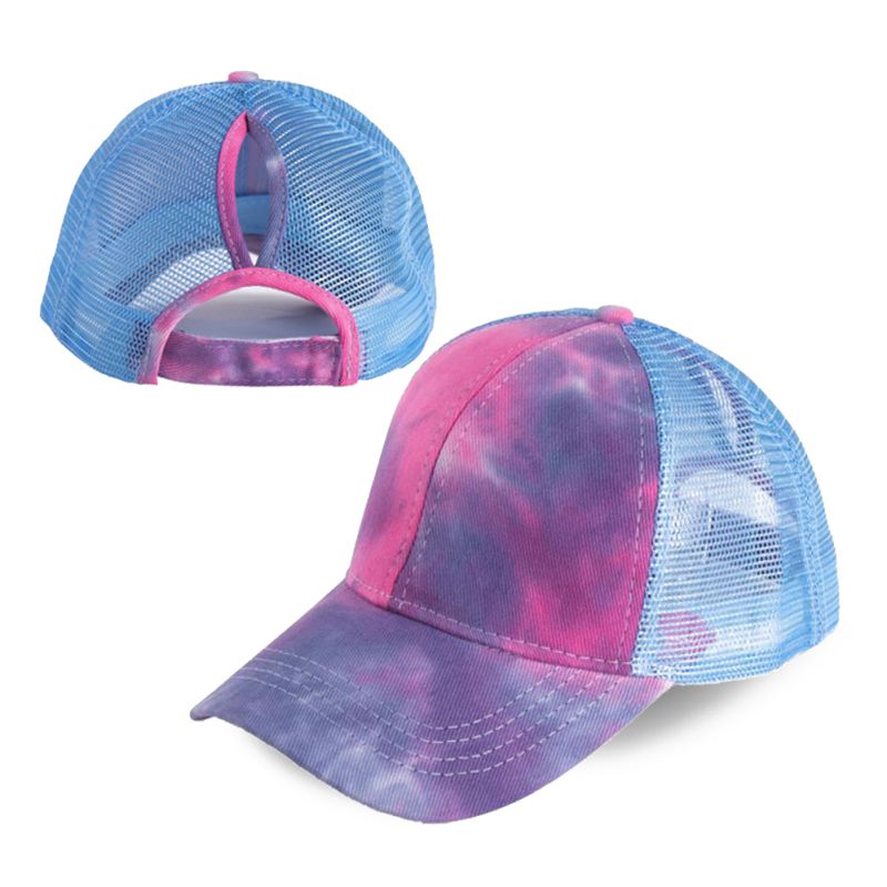Tie-dye baseballkeps sommar solskydd andas kors hästsvans tjej hatt justerbar tennis golf löpning sport dam kepsar: Ql