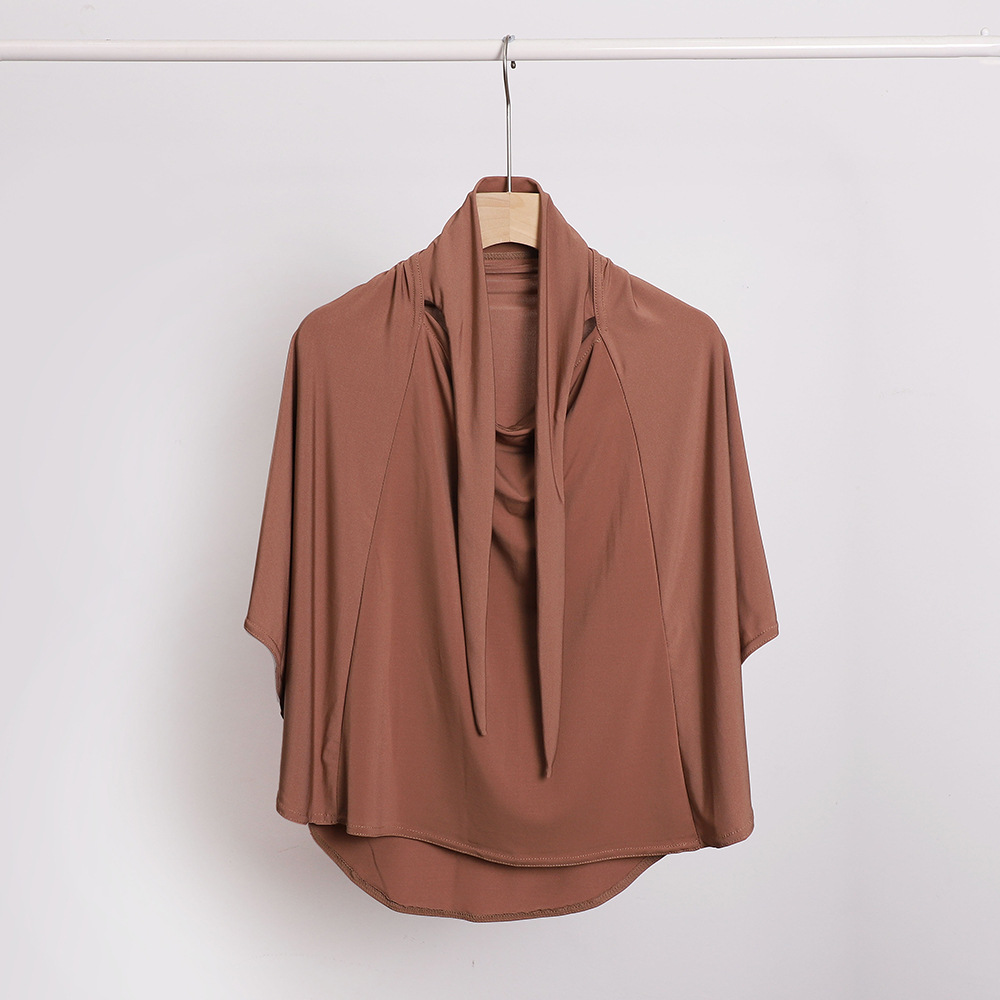 Ramadan Spring Summer Breathable Ironless Hijabs Long Instant Hijab Woman Ready To Wear With Face Masks Ready to Wear Hijabs: dark ginger