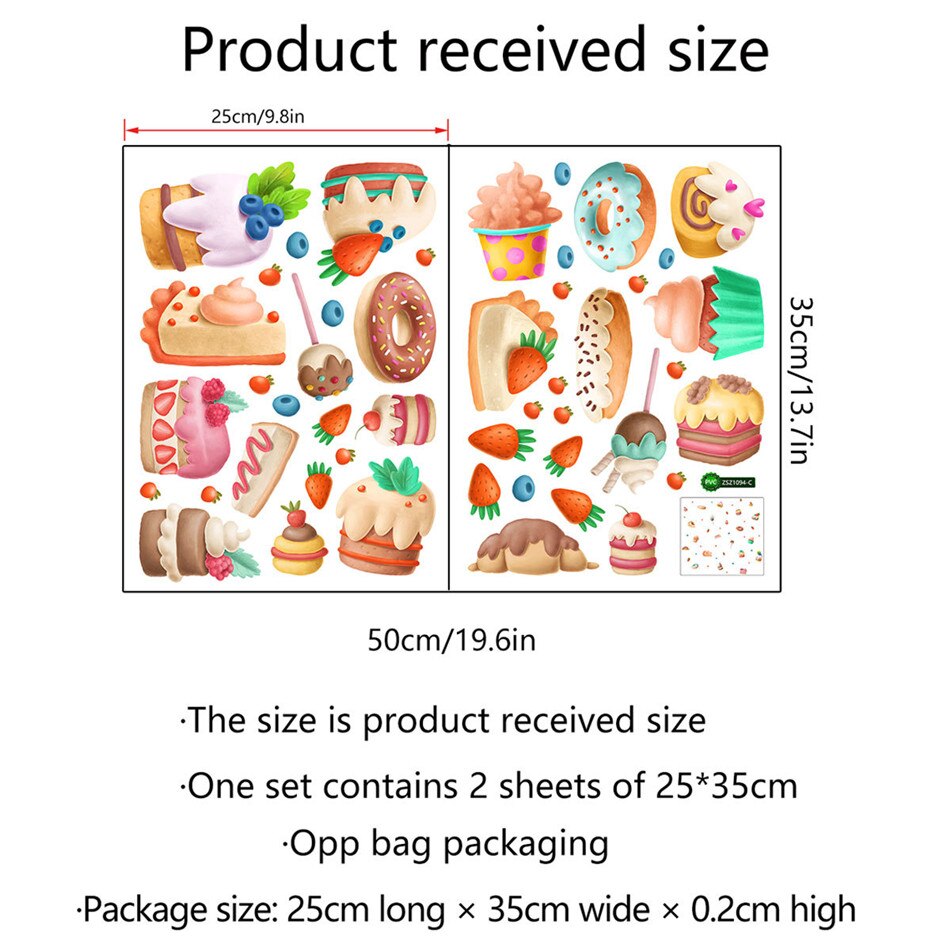 zollor Bread Cake Strawberry Donut Wall Stickers Kitchen Restaurant Window Background Decoration PVC Stickers
