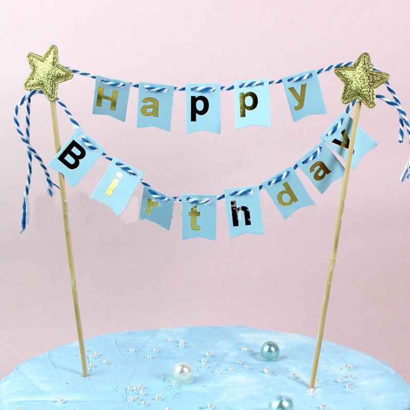 Banner Happy Birthday Cake Topper Cupcake Toppers Flag Banner 1st Birthday Cake Decoration Baby Shower Boy Girl Wedding Party: blue 2