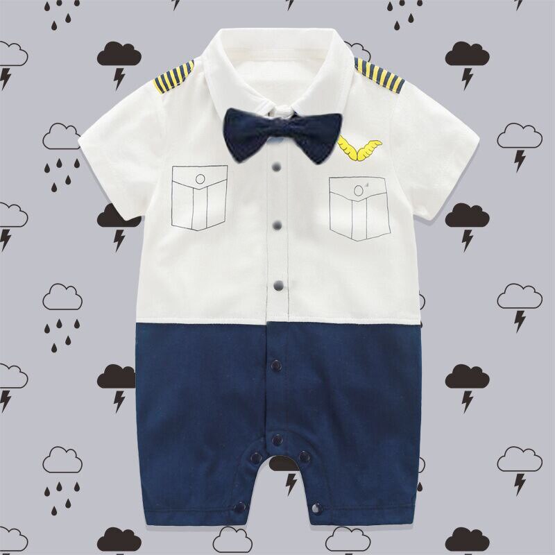 Baby Rompers Gentleman Short Sleeve Baby Boys Rompers with Bowknot Jumpsuit Newborn Clothes