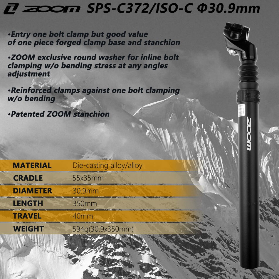 ZOOM – tige de selle de vélo de montagne 27.2/30.9/31.6mm X350mm, amortisseur de Suspension, pièces de bicyclette vtt