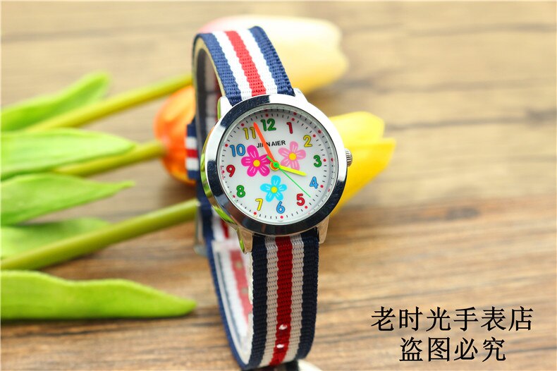 simple boys and girls learn to time number quartz watch kids luminous hands tutor nylon sports Dibujos de reloj: flower mix red