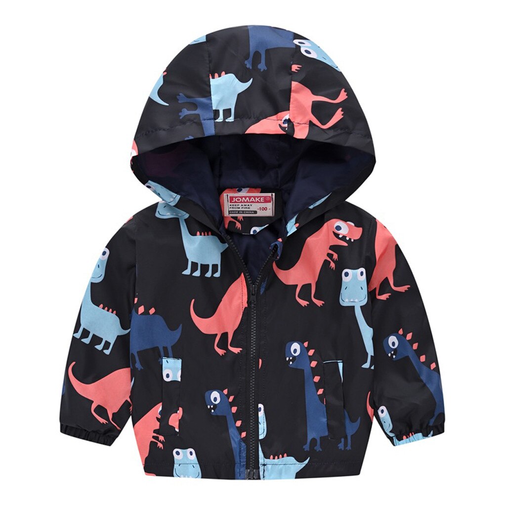 Children Spring Autumn Jacket For Girls Boys Long Sleeve Thin Hooded 12M-5Y Boy Girl Cartoon Printed Zipper Coat Windbreaker: Black / 3T