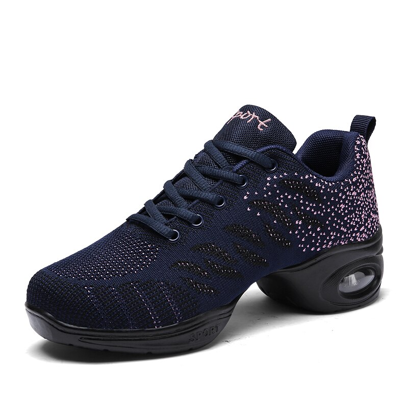 Zapatos de baile transpirables con amortiguación para mujer, zapatillas deportivas ligeras para baile moderno, zapatillas de entrenamiento para chica: Blue / 3,5