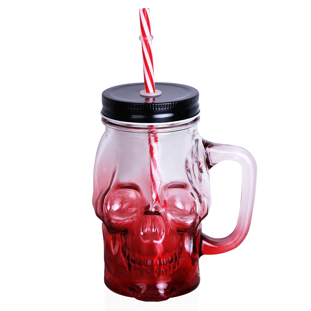 Tasse de bière en verre de 500ML | Bocal pour crâne de maçon 1 pièce, tasse de bière au avec une paille et couvercle comme décoration de Bar maison pour boire un paquet
