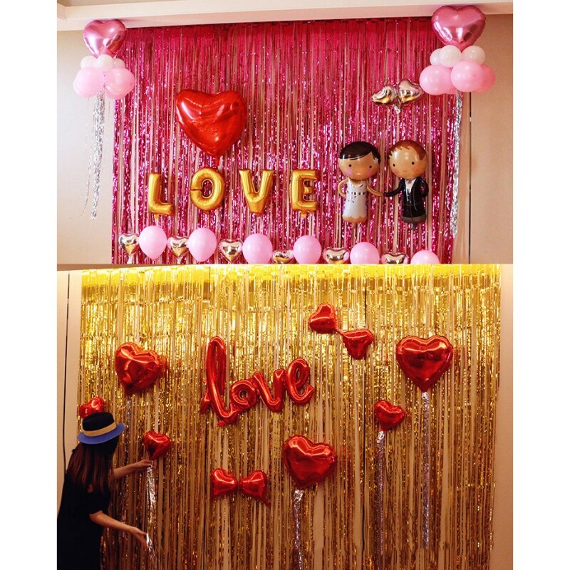 39 X 98in Metal Mercerized Curtain For Birthday Wedding Party Background Tassel Curtain DIY Studio Decoration