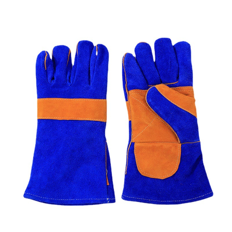 Schweißhandschuhe Leder Arbeit Hitzebeständigkeit Schweißhandschuhe Lange Holzscheitbrenner Sicherheitshandschuhe für Mig Tig Stock Schmiede BBQ Grill: Blau