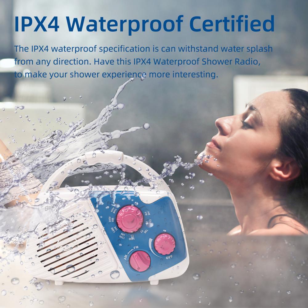 PRUNUS J-282 Shower Radio IPX4 Waterproof Portable AM FM Radio Player with Top Handle, Radio with Speaker for Bathroom