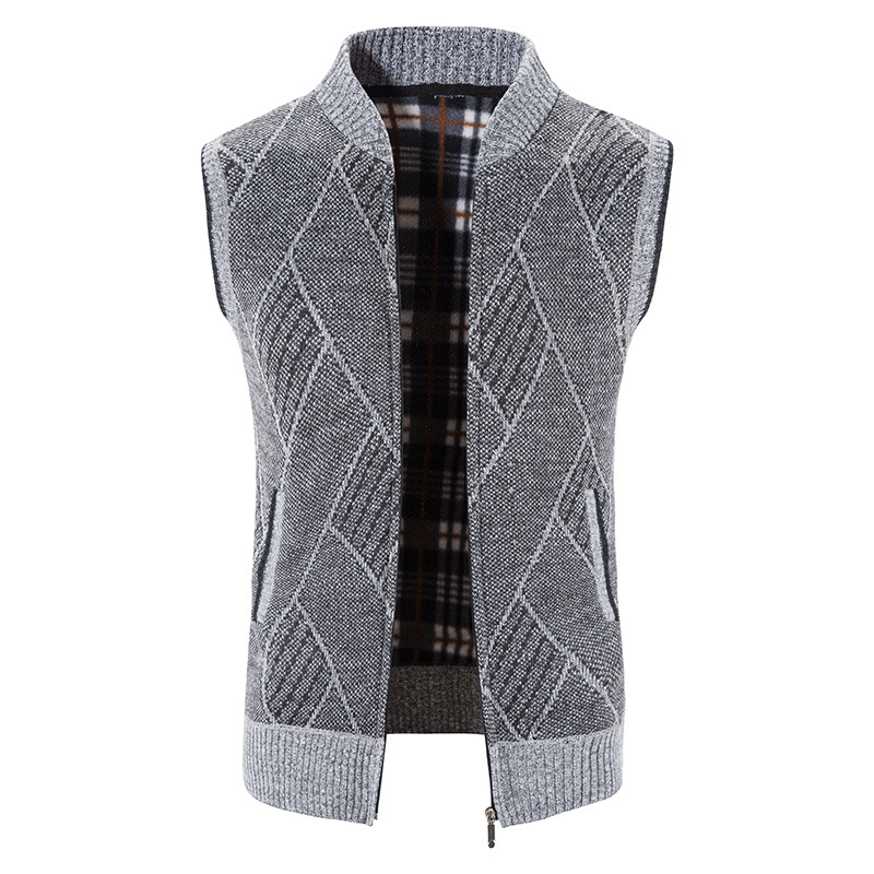 Heren Trui Gebreide Vest Mannen Vesten Sweather Mannen Kleding Koreaanse Vest Verdikte Mannen Jas Comfort Rits Mode Kleding: Gray / L