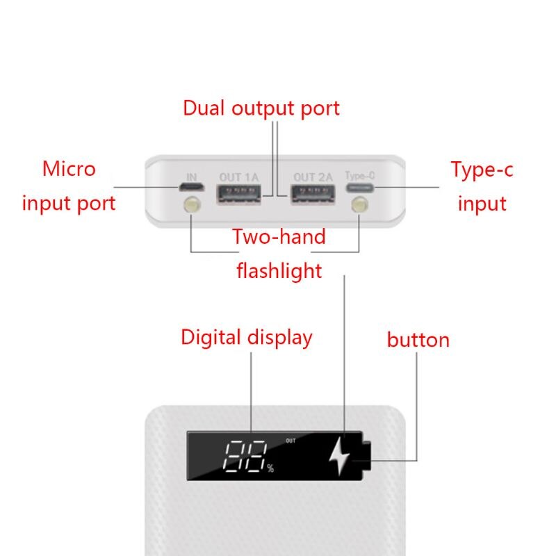 Zunate Power Bank Fai-da-Te Con Custodia Per 10 Batterie 18650 – Ricarica Rapida 22,5W – Doppia Uscita USB – Display LCD – Ingressi Micro USB E Tipo C – Nero