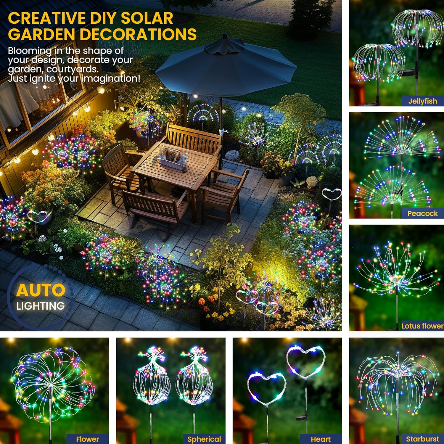 Luces solares para jardín al aire libre, 60/200/420LED, estaca de iluminación de diente de león, luz Solar de fuegos artificiales para decoración de césped de Navidad y Halloween