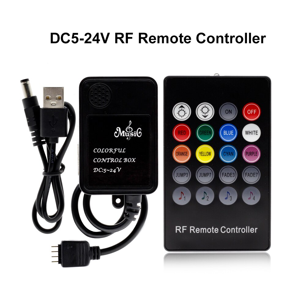 Dc 5v-24v 20 nøgler rf musik controller 4 pin lys strip fjernbetjening lydsensor til rgb led strips tape lys