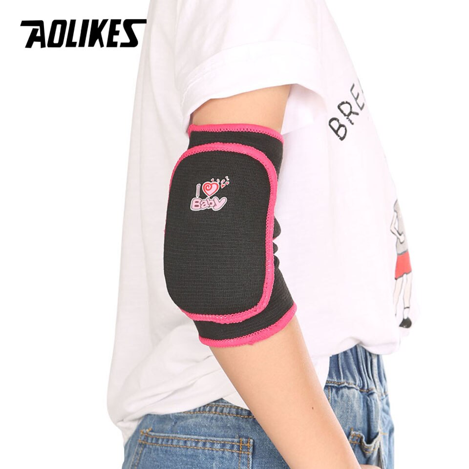 AOLIKES – coudières respirantes pour enfants, 1 paire de coudières de sport, Support pour le patinage à roulettes en plein air, la danse, le Football: Black with rose red