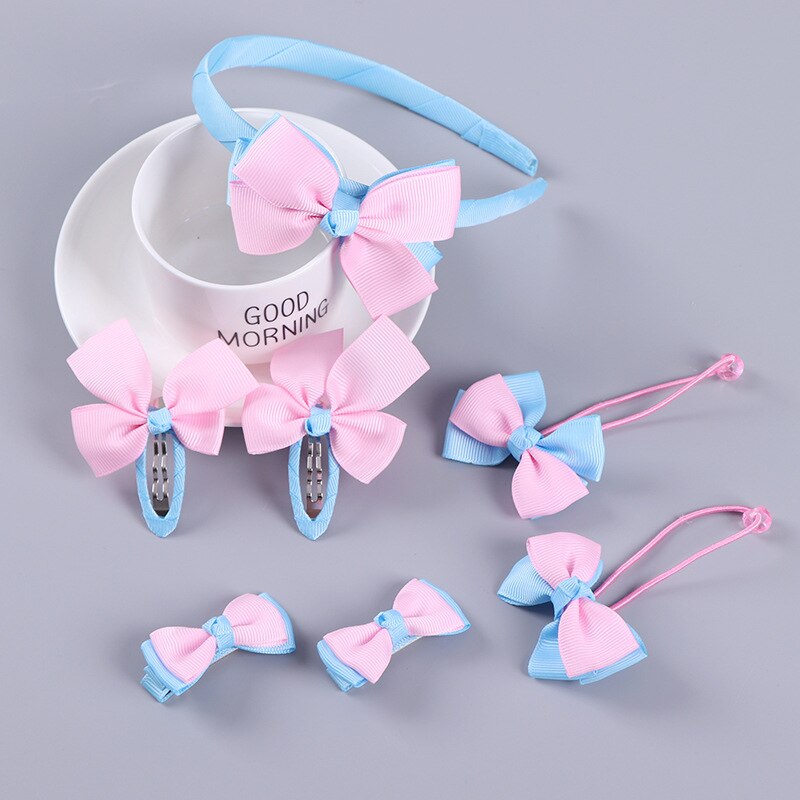 Pinzas para el pelo con lazo para niña, 7 Uds., bandas elásticas para el pelo para niña, horquillas, accesorios para el cabello, juego de aros, diadema elástica, banda de goma: g