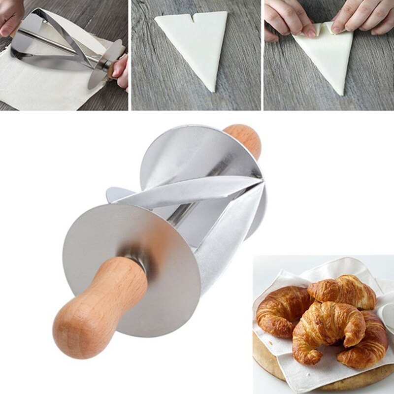 Stainless Steel Bread Wheel Baking Kitchen Knife Hob Croissant Tool Croissant Knife Croissant Cutlery Wooden Handle