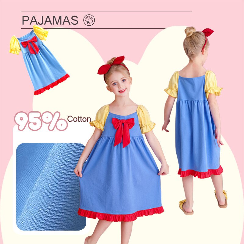 3-12Yrs Meisjes Zomer Jurk Pyjama Nachtkleding Kinderen Baby Katoenen Strik Prinses Jurk Kinderen Homewear Kleding