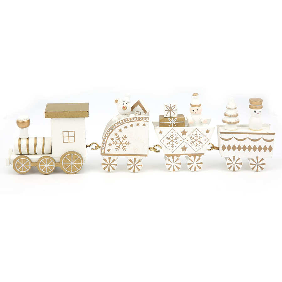 Decorazione Di buon Natale di Legno Santa Treni Giocattolo Dei Bambini Del Fumetto Del Regalo Di Natale In Legno Treno di Natale Vetrina Decorazione: White 3