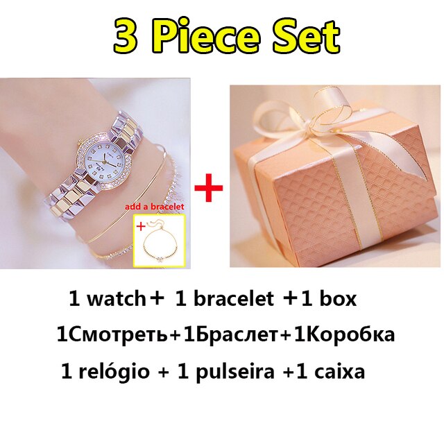 Women Luxury Brand Watch Dress Silver Gold Women Wrist Watch Quartz Diamond Ladies Watches Female Clock Bayan Kol Saati: 3 pcs silver gold