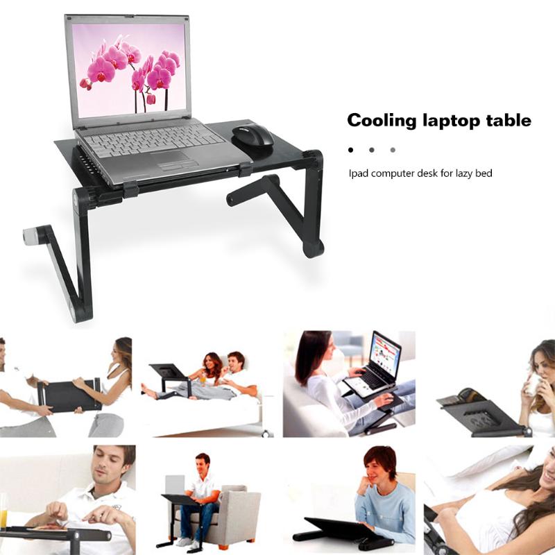 Verstelbare Aluminium Laptop Bureau Ergonomische Draagbare Tv Bed Lapdesk Lade Pc Tafel Stand Notebook Tafel Desk Stand Met Muismat