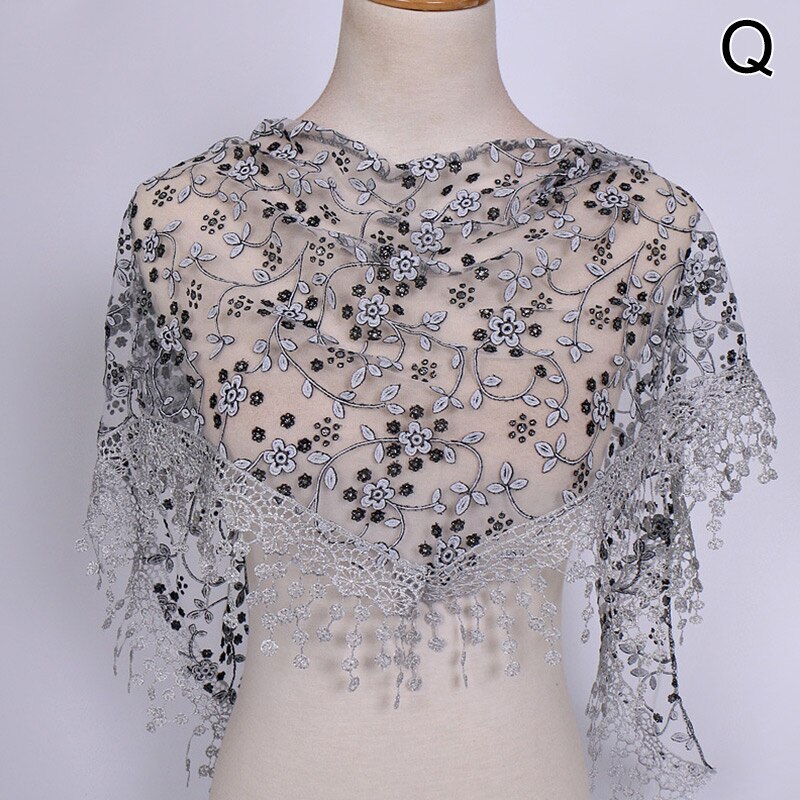 Vrouwen Bloemen Sjaal Wrap Lace Sheer Kwastje Sjaal Mode Hollow Tassel Lace Rose Bloemen Knit Driehoek Mantilla Sjaals: Q
