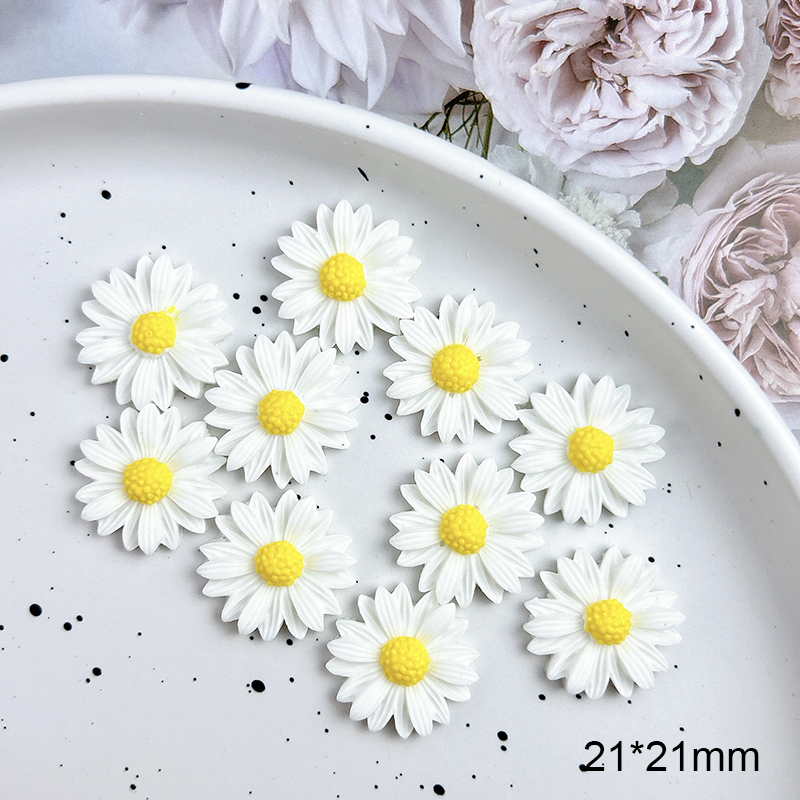 50 Uds. De Mini dijes de margaritas de resina 3D para uñas, flores blancas, decoración artística de uñas de verano, accesorios de manicura DIY, manualidades: Verde militar