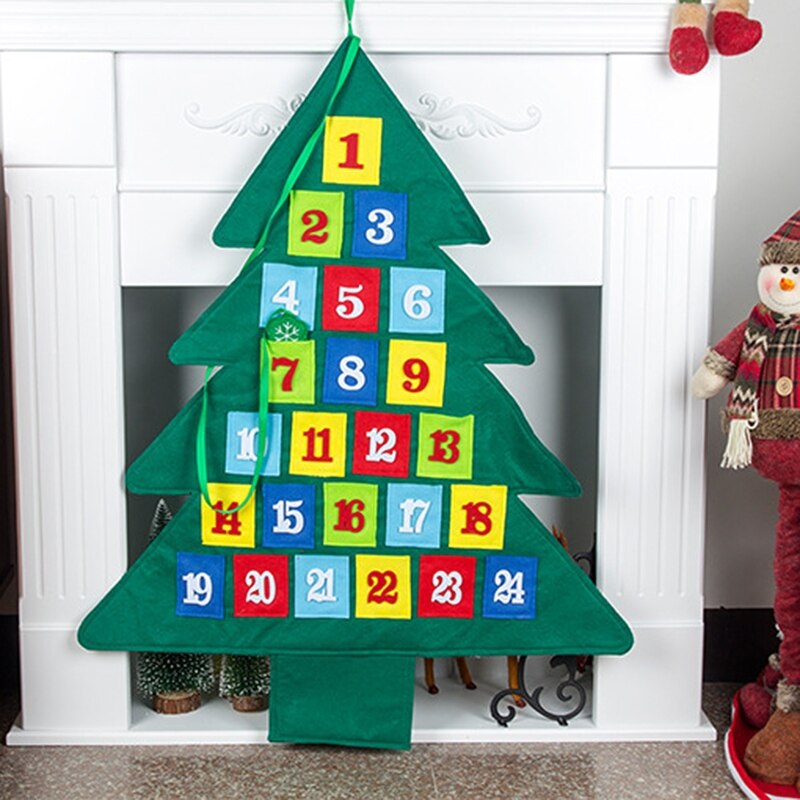 Christmas Advent Countdown Wall Calendar with 24 Pockets Home Xmas Tree Hanging