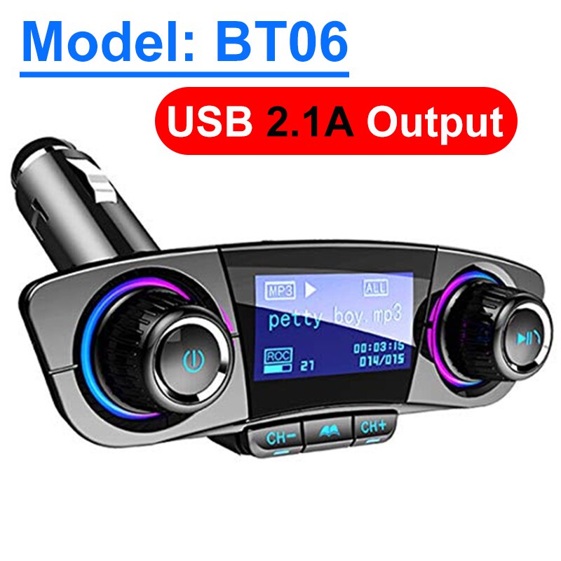 Draadloze Fm Zender Bluetooth 5.0 Handsfree Aux Fm Radio QC3.0 Usb Snelle Autolader Auto Usb MP3 Speler Ondersteuning 128G Tf Muziek: BT06 2.1A