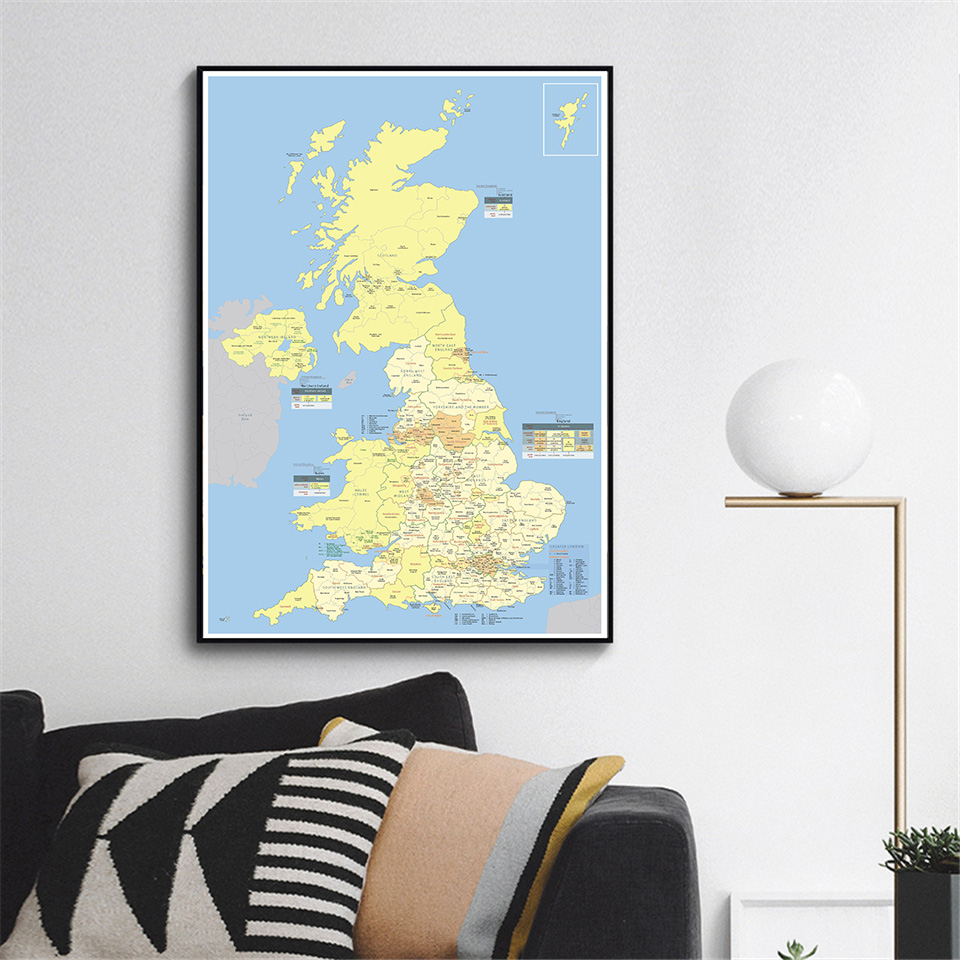 59*84cm The United Kingdom Political Distribution Map Wall Art Poster Canvas Painting Living Room Home Decor School Supplies