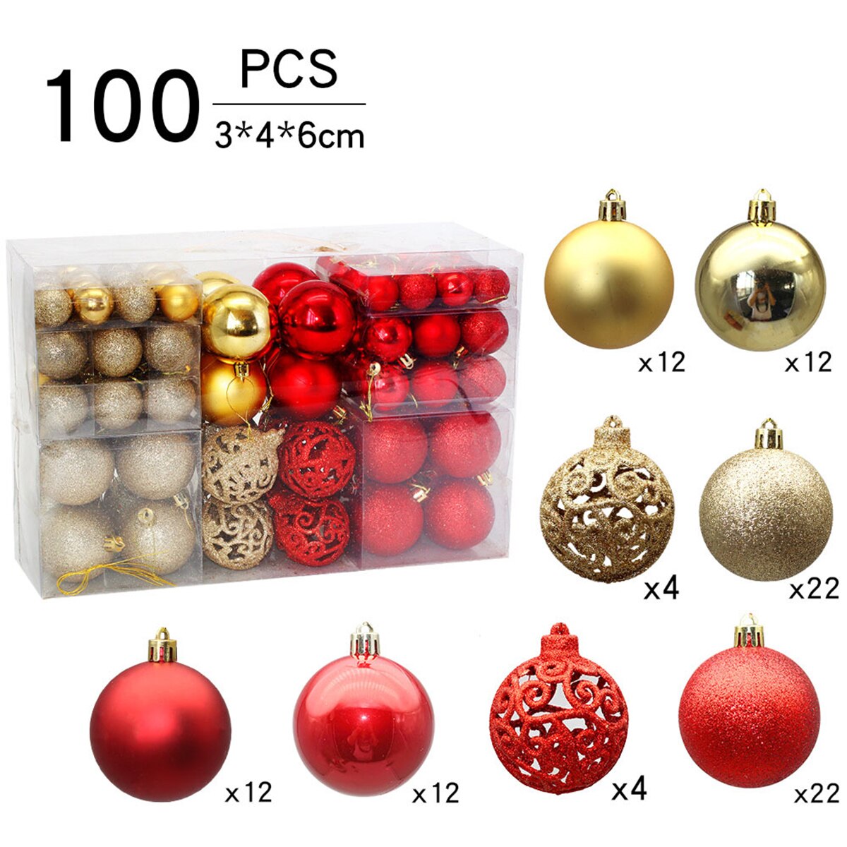 100pcs 3-6cm Christmas Tree Decorations Balls Bauble Xmas Party Hanging Ball Ornaments Christmas Decorations for Year