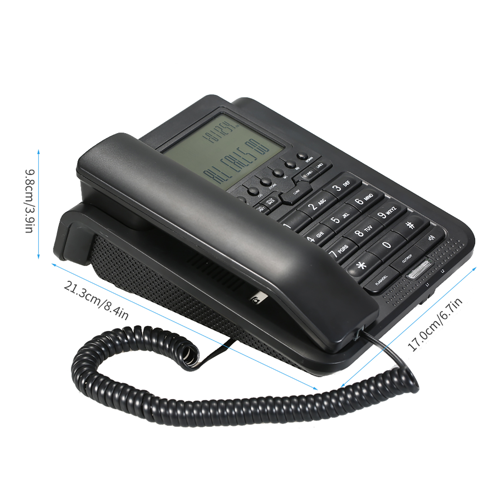 2-Line Digital Corded Telephone w/LCD Display Support 3-Way Conference Call/Redial/Auto-redial/Set Key/Memory Key/Speakerphone