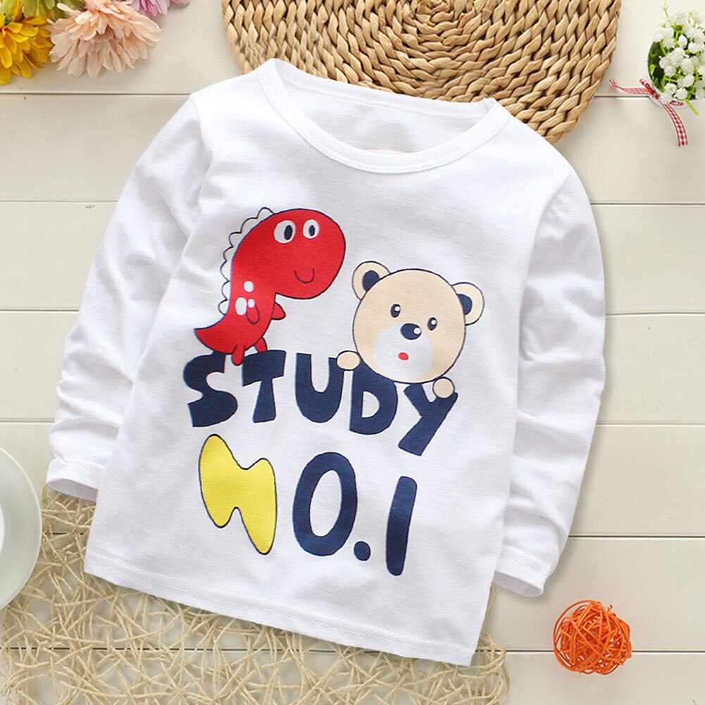 Bébé T-shirt garçons filles à manches longues imprimé dessin animé hauts coton mélange infantile doux col rond pull respirant printemps mignon